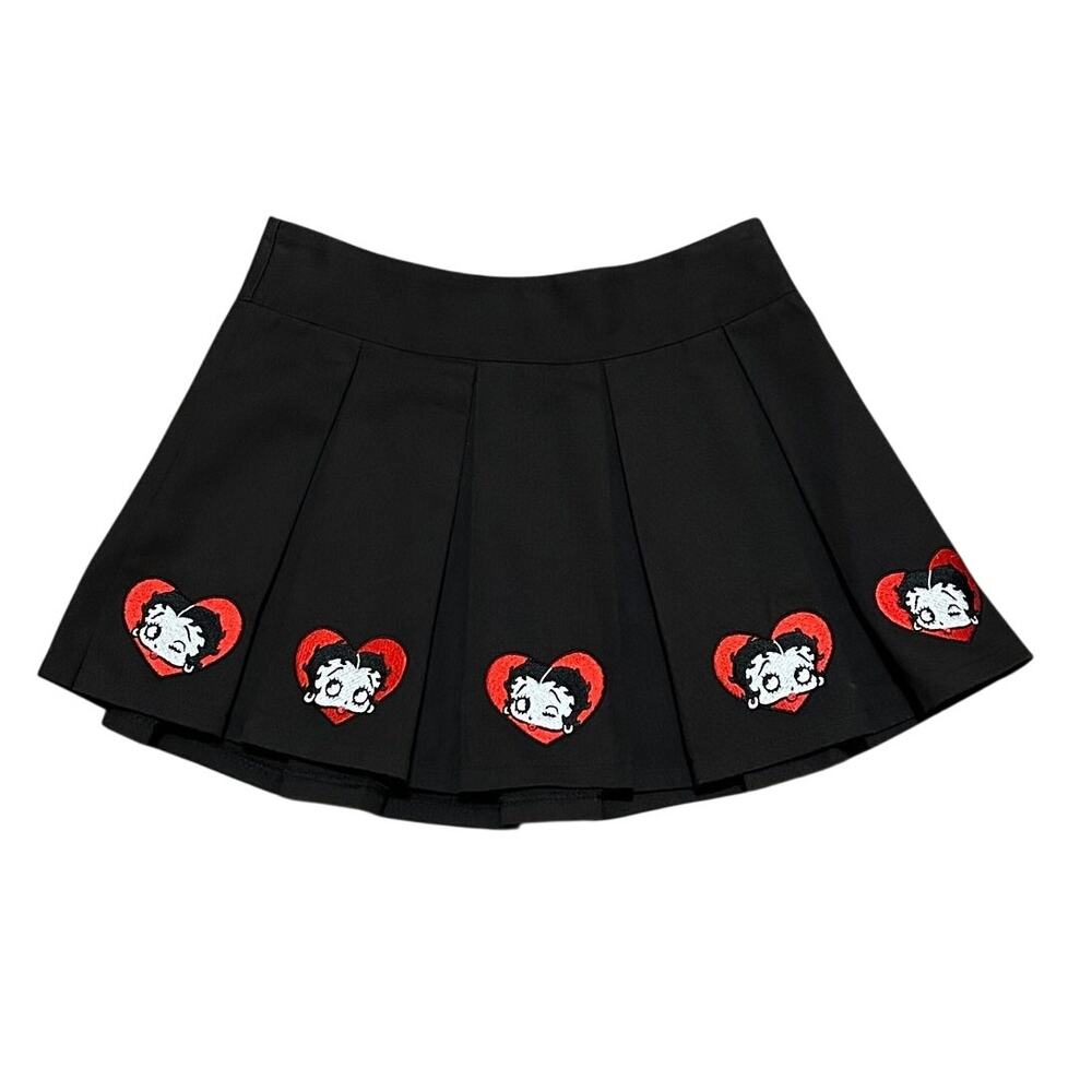 Dolls Kill x Betty Boop Pleated Skirt Black XXS Embroidered 2021 Goth Y2K
